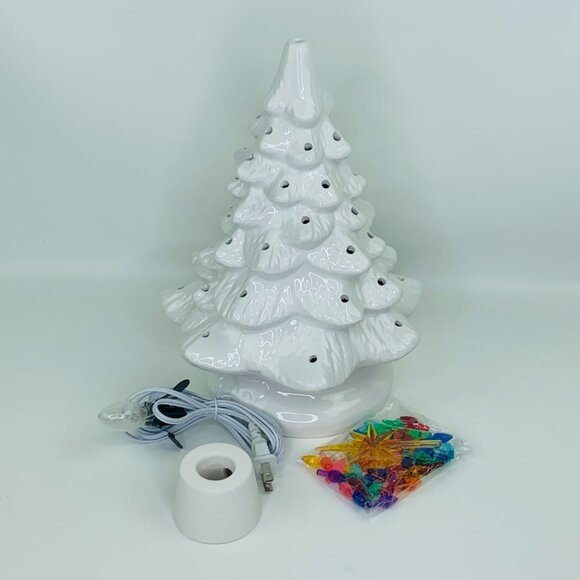 White 12"H Ceramic Lite UP Christmas Tree Table Top Retro Nostalgic Decoration - Picture 9 of 12